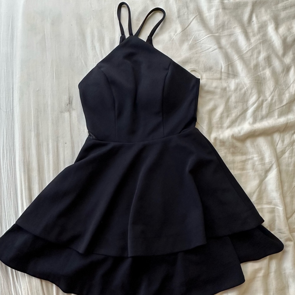 halter mesh side a-line flare mini short homecoming formals navy dress juniors